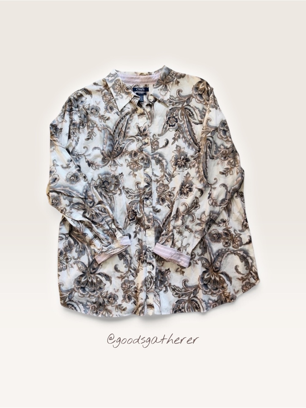 Chaps Women’s 2X 20W Floral Paisley Button Front Shirt 100% Cotton Cottagecore